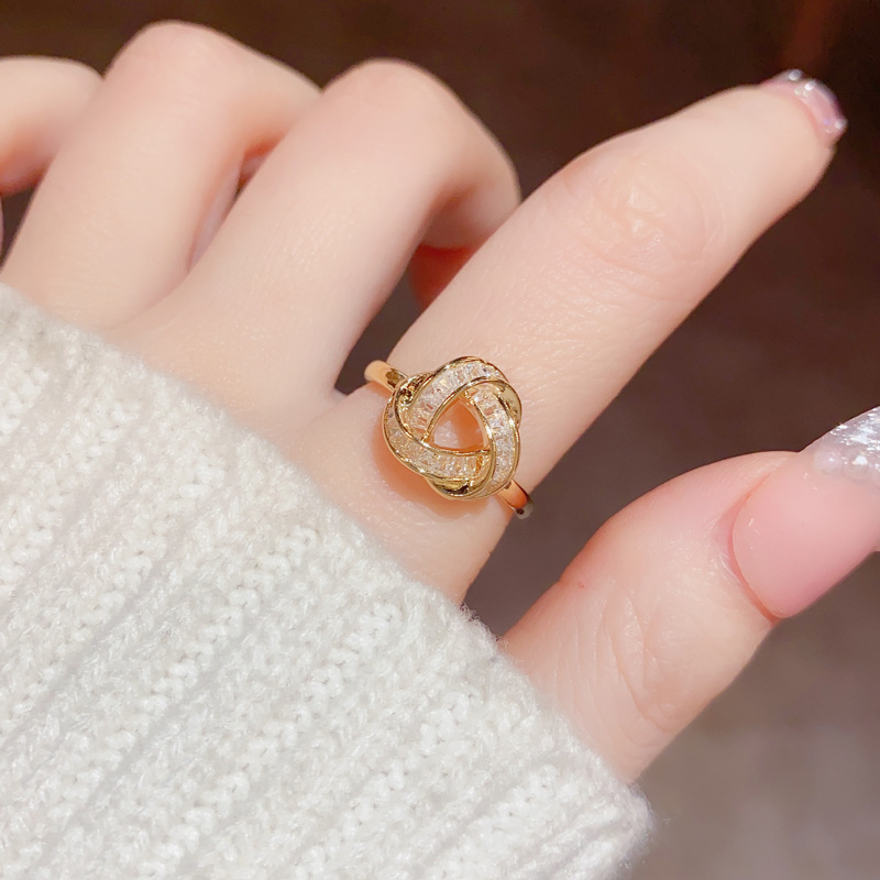suzhoukailin Korean Edition Exquisite and Stylish Simple Diamond Inlaid Cross Opening Ring for Women's Personalized Light Luxury and Small Group Design Sense Ring Accessories