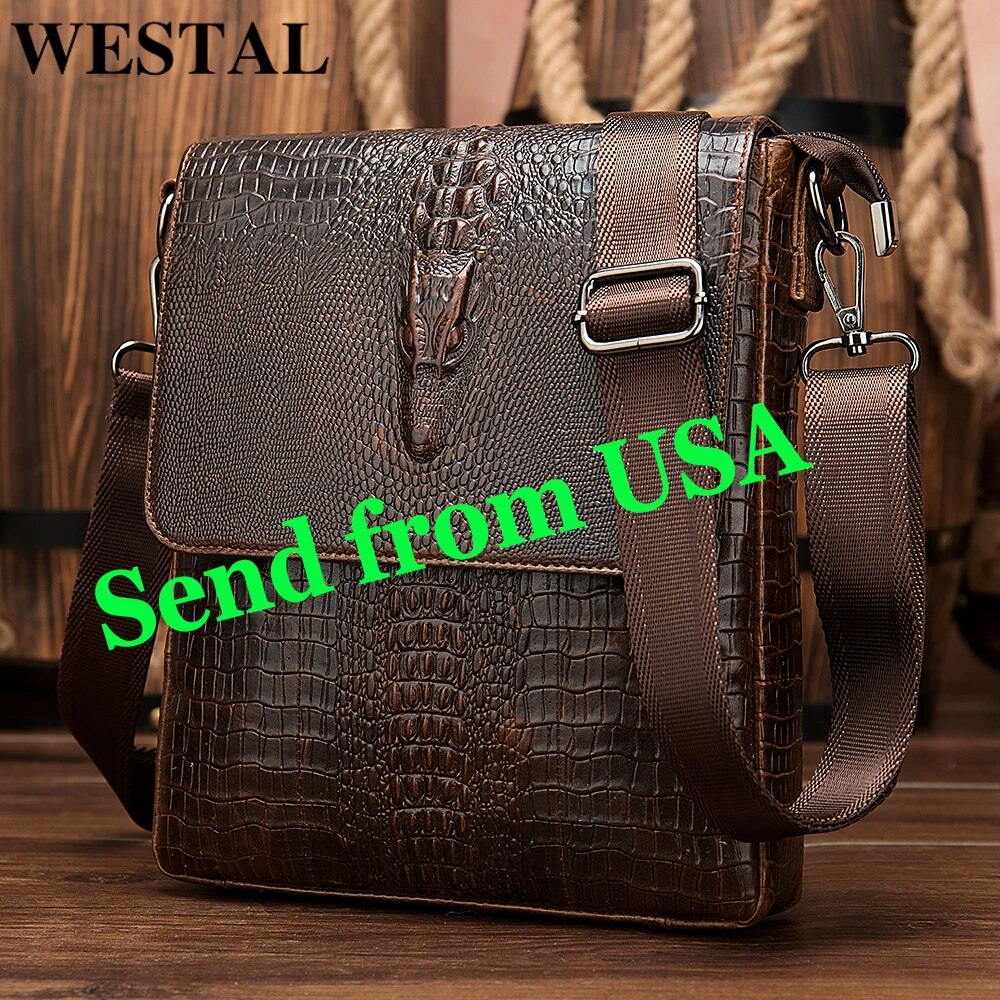 ZZOOI WESTAL Men's Shoulder Bag for Men Genuine Leather Crocodile Pattern Vintage Crossbody Bag for Men Flap Zipper Messenger Bag 8857 ราคา 1,379 บาท*ส่งฟรี