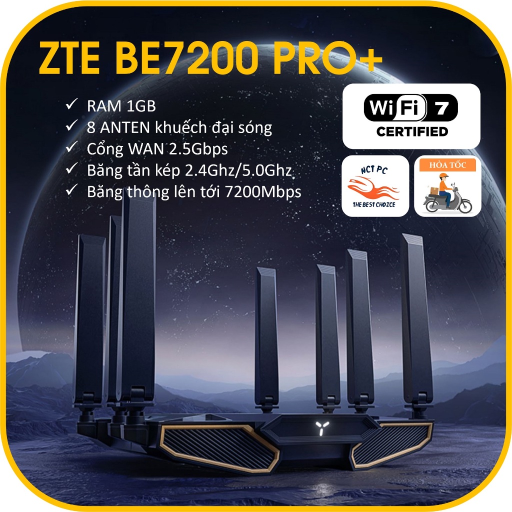 [WIFI7] Bộ phát Wifi Mesh WIFI7 Router ZTE BE7200 Pro+ tốc độ 7200Mbps - Wan/Lan 2.5Gbps - RAM 1Gb -