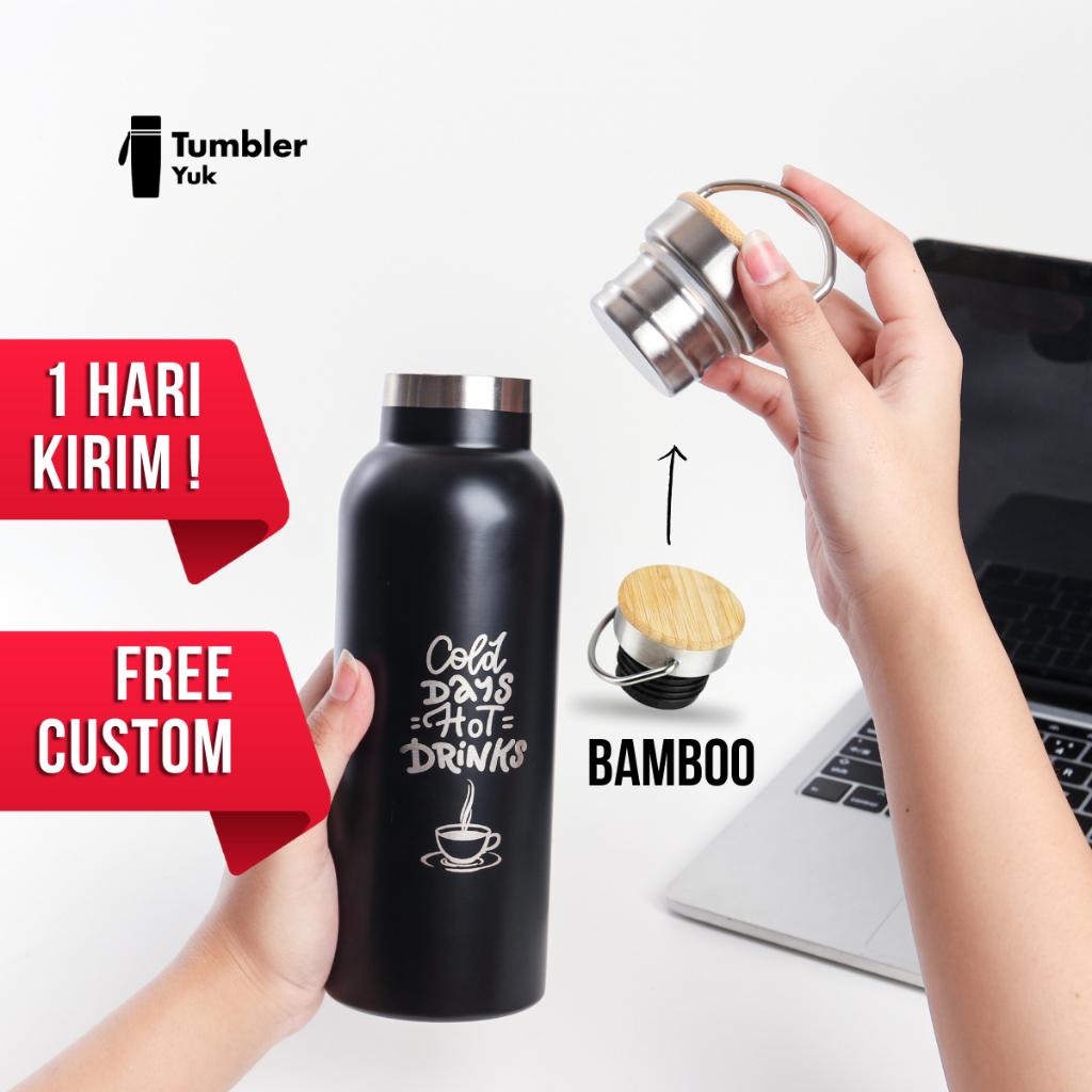 Tumbler Stainless Steel Arizona Tutup Bambu Handle Vacuum Insulated 500ml Custom Grafir Laser Logo Nam…