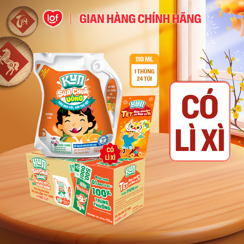 Sữa chua uống KUN vị cam thùng 24 túi x 110ml
