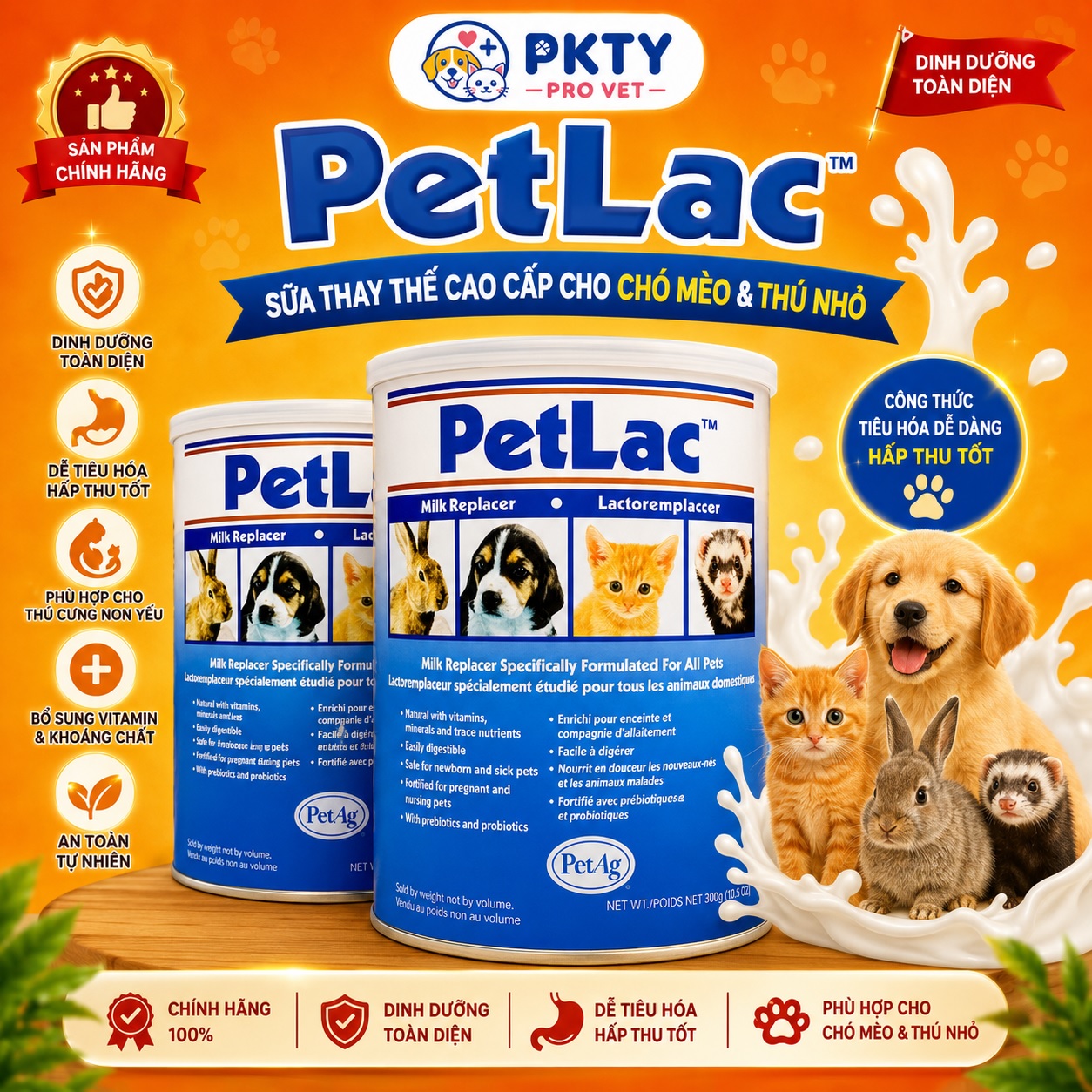 Sữa PetLac PetAg 300g Cho Chó Mèo Sơ Sinh Và Thú Nhỏ – Sữa Bột Thay Thế Dinh Dưỡng