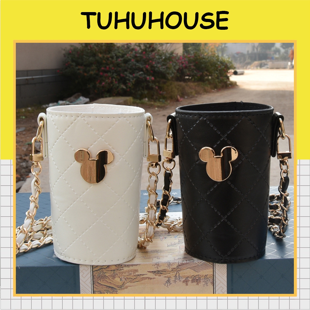 Túi đựng ly giữ nhiệt Mickey, túi đựng cốc nước bằng da PU có dây đeo chéo tiện lợi - TUHUHOUSE