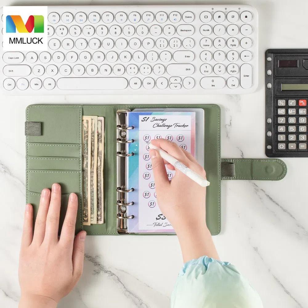 MMLUCK Da PU Bìa cứng thách thức phong bì Có thể đổ đầy lại Thử Thách Sách tiết kiệm thử thách Dễ sử dụng Trong suốt Kẹp Tiết kiệm tiền Kế hoạch Ngân Sách
