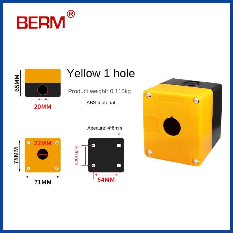 BX1/BX2 | Hộp Nút Nhấn 22mm 1/2/3/4/5/6 Lỗ - Chống Nước, Điều Khiển Công Nghiệp, Màu Trắng Vàng - 1 Lỗ (Màu Vàng)