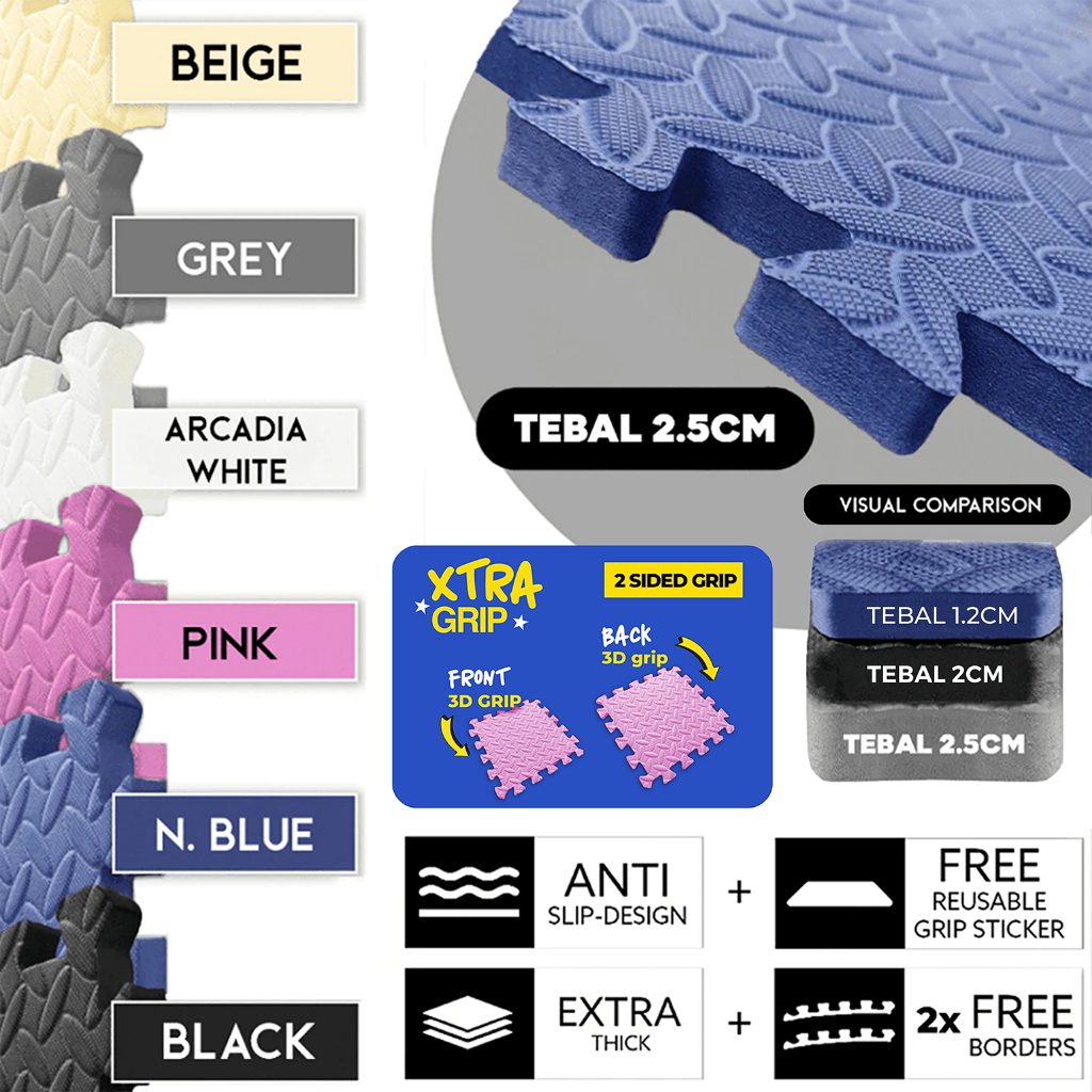 BabyBloo Baby Playmat 60x60x2.5CM EVA Thick Foam Play Mat Puzzle Carpet Mat Bayi Puzzle Floor Carpet Karpet Bayi Floor