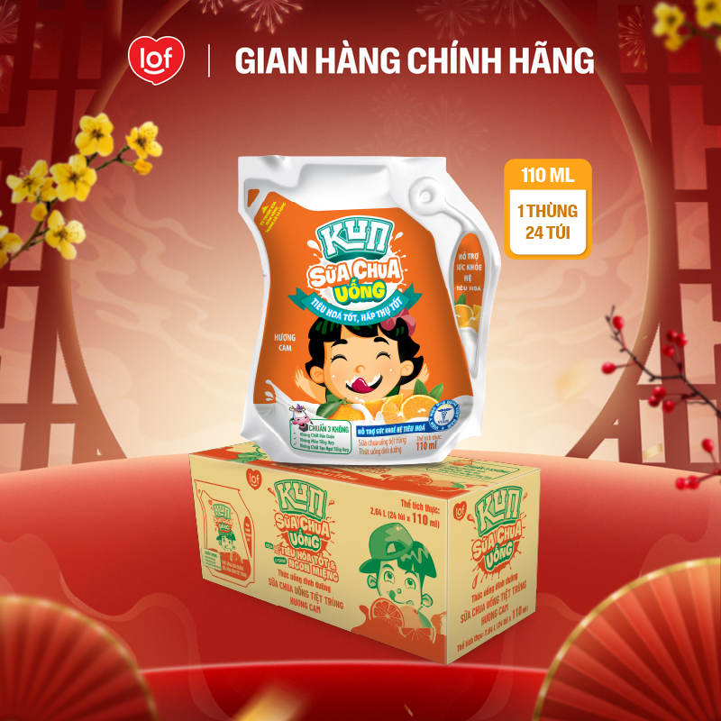  Sữa chua uống KUN vị cam thùng 24 túi x 110ml 