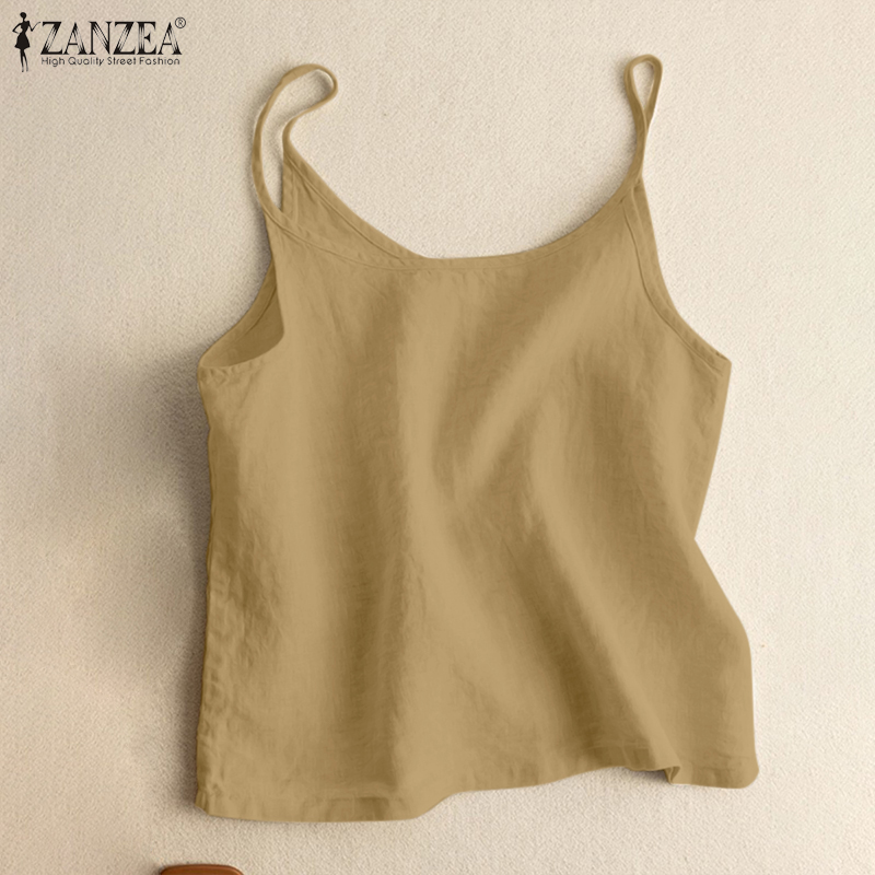 Fancystyle ZANZEA Women Vintage Texture Sleeveless Tank Top Crew Neck Solid Color Summer Vests #0310 ราคา 152 บาท*ส่งฟรี