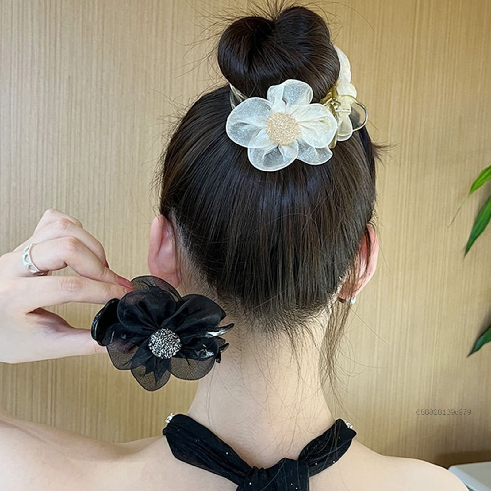 Mesh Mesh Hair Tóc Claw Clip với trang trí hoa ren Clip lớn thích hợp cho tóc mỏng TF-AIS-VN
