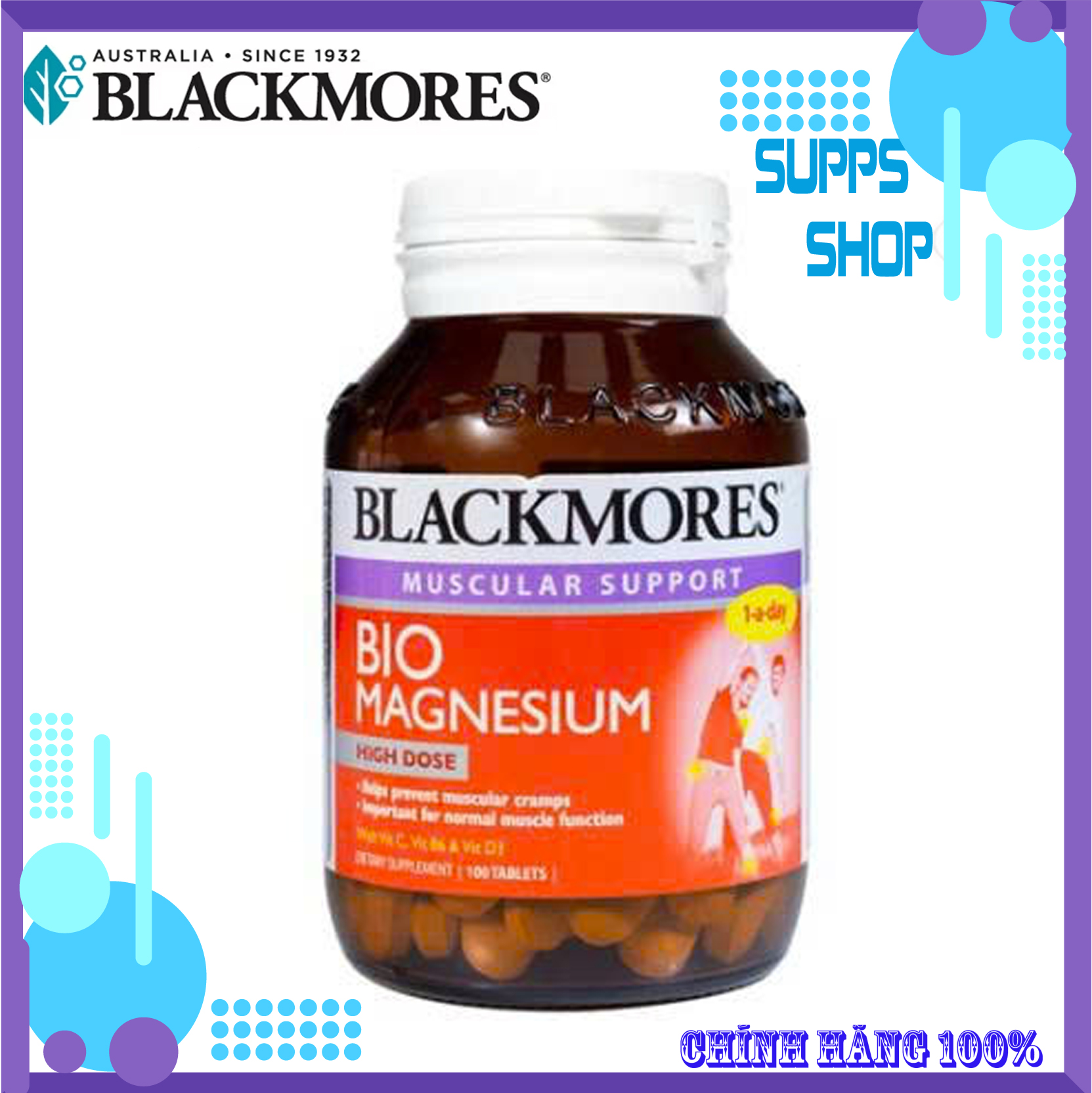 Viên uống Blackmores Bio Magnesium hỗ trợ cơ bắp (100 viên)