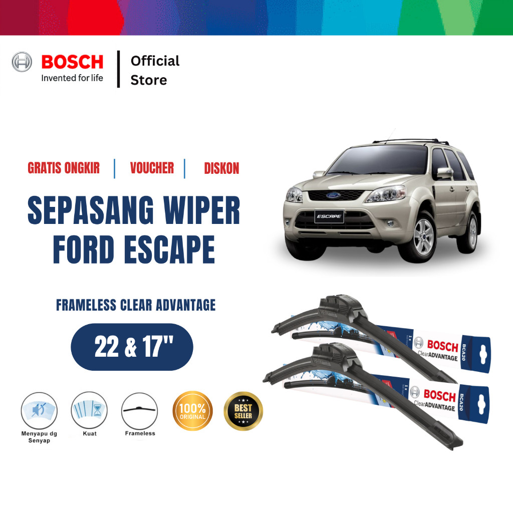 Bosch Sepasang Wiper Mobil Ford Escape Frameless Clear Advantage 22 dan 17 Inci Giá 211,310 Đồng*Miễn phí vận chuyển