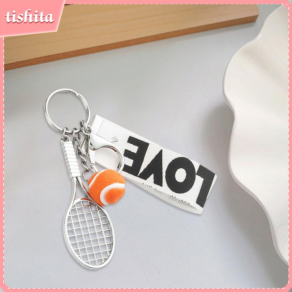 Mini Tennis Racket Keychain Tennis Ball Fashionable Keyfob for Gift Clubs Sports Lovers