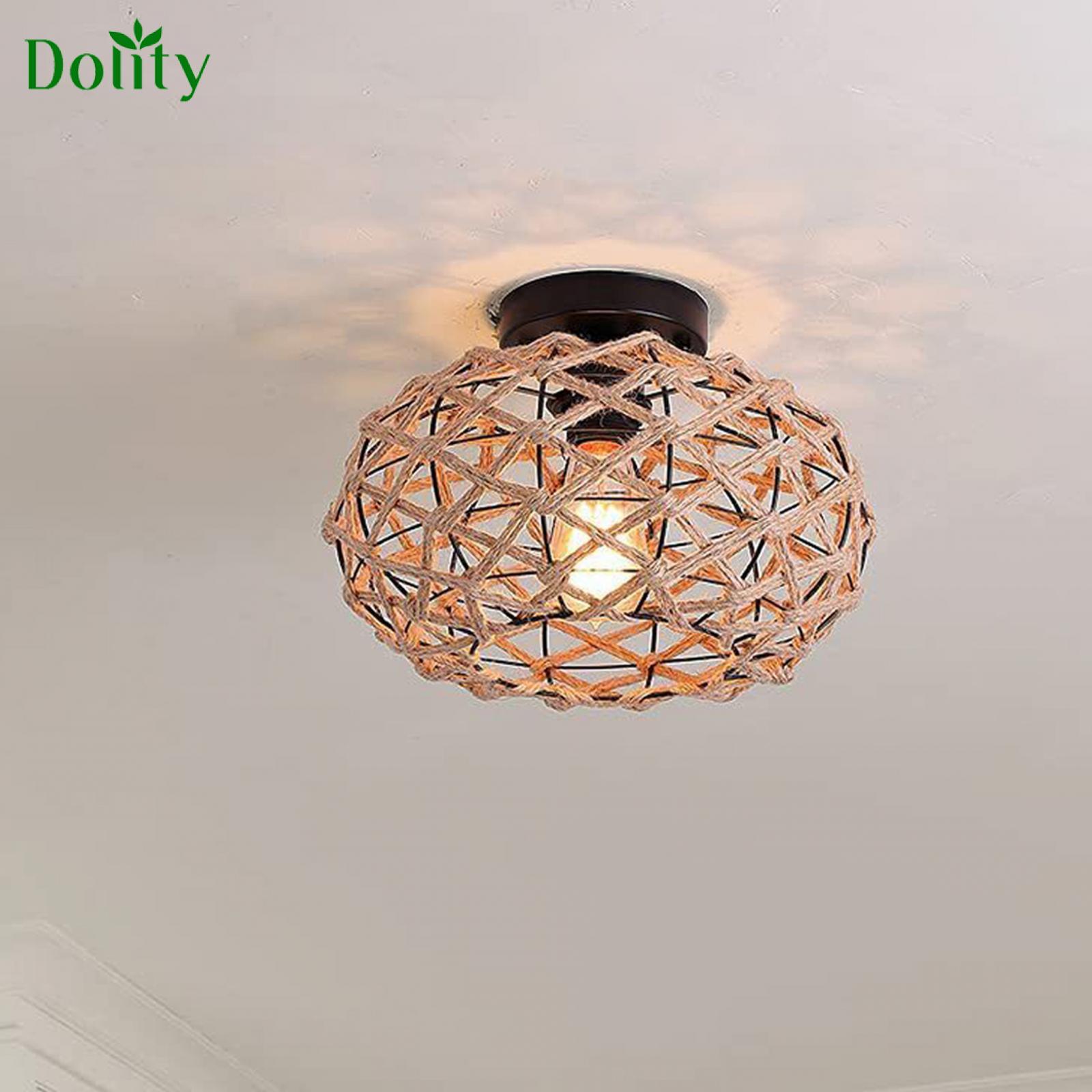 Dolity Woven Lampshade Handwoven Bulb Guard Metal Bulb Cage for Cafe