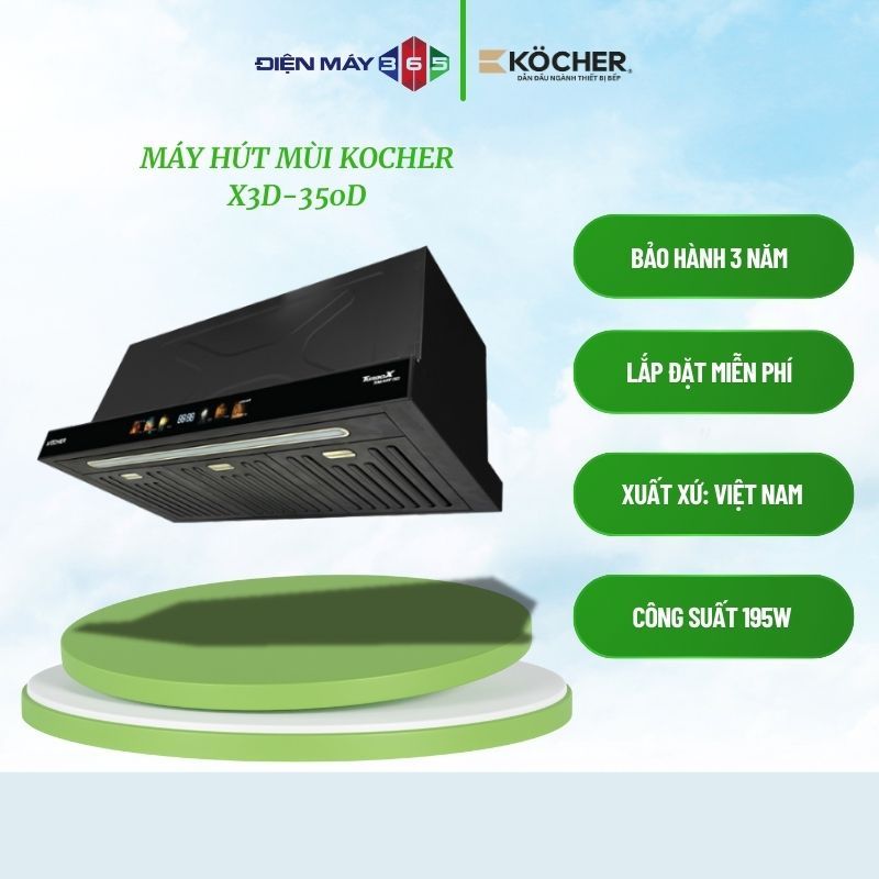 Kocher X3D-350D Range Hood – 4-Level Touch Control - Convenient Wave-Of-Hand Sensor
