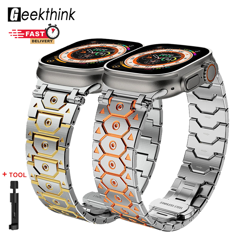 GEEKTHINK Luxury Stainless Steel Metal Strap for Apple Watch Band Ultra 2/1 49mm Apple watch 10 46mm 42mm 45mm 44mm 41mm Metal Band Business for men for Iwatch Series 10 9 8 7 6 5 SE2 SE ราคา 575 บาท*ส่งฟรี