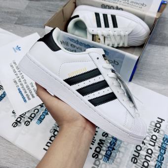 Giày Thể Thao Das Superstar Sò Tem Vàng, Giày Das Mũi Sò, Giày Das 3 sọc đen trắng bản cao cấp