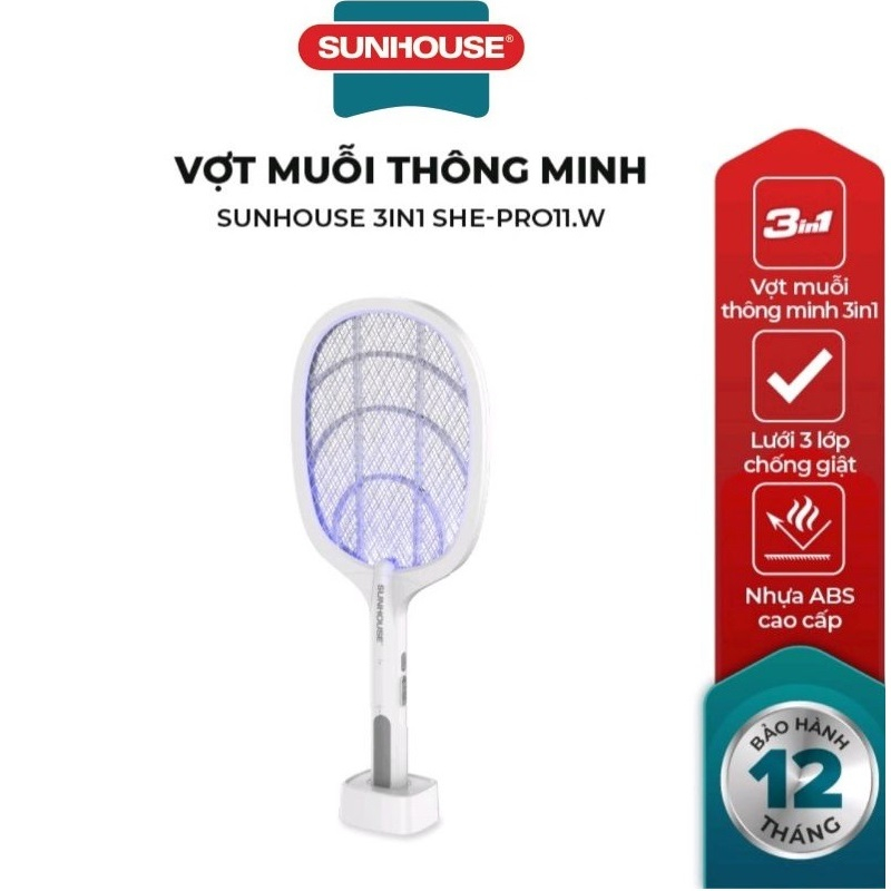  Vợt muỗi thông minh 3in1 SUNHOUSE SHE-PRO11.W 