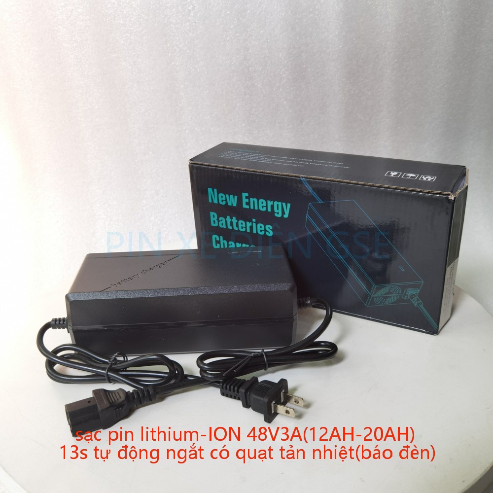 sạc pin lithium-ION xe điện 48V3A(12AH-20AH) 13s tự động ngắt có quạt tản nhiệt(báo đèn)