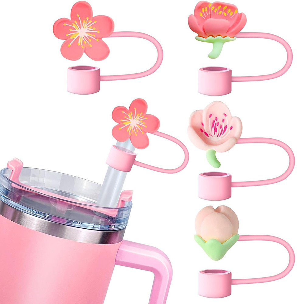 40oz Straw cover Reusable Silicone 1Pcs Straw cap 10mm/8mm size Cherry blossom Tumbler accessory for Outdoor Travel Home use Office Kids