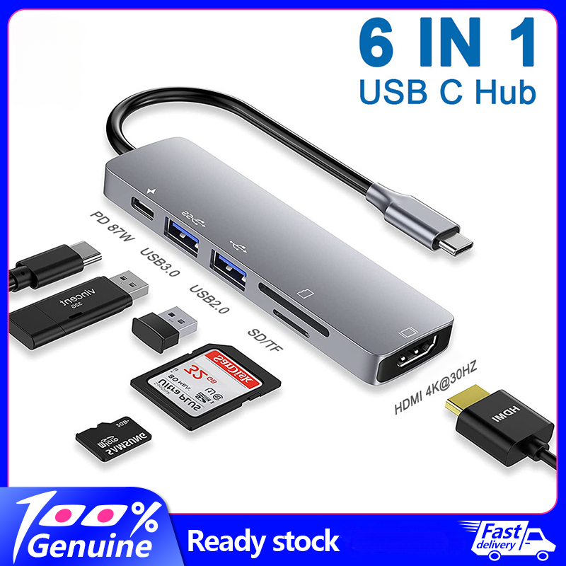 [Stock & COD] USB C HUB Loại C sang HDMI 6 trong 1 USB C Cổng 3.0 Đầu chuyển HDMI 4K Docking Hub chia cổng Bộ chia USB cho MacBook Pro iPad Air 4 iPad Pro 2020 Air máy tính xách tay zweicx