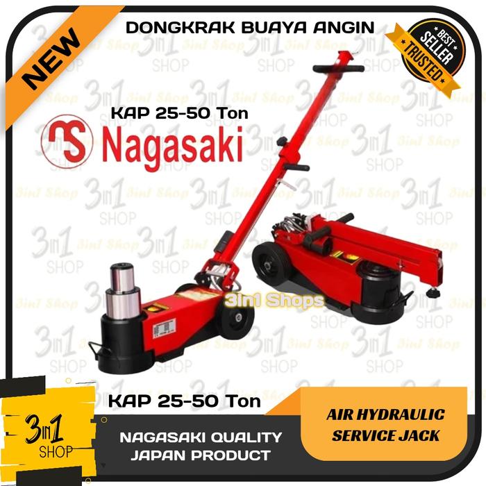 NAGASAKI DONGKRAK BUAYA ANGIN AIR HYDRAULIC JACK SERVICE 25-50 TON KAPASITAS TINGGI 380MM TINGGI 165MM LEBAR 168MM TEKNOLOGI HIDROLIK JEPANG -SparepartVin Harga 9,485,000 rupiah*Gratis Ongkir