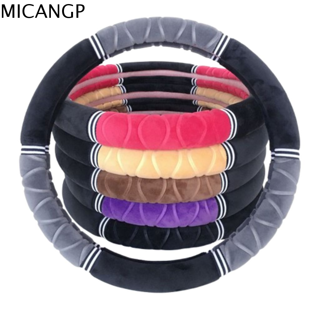 MICANGP Ngắn sang trọng Bọc vô lăng ô tô Chống trượt Ấm áp Vỏ bánh xe teering thông dụng Thời trang Hình tròn Bảo vệ bánh lái Bọc tay cầm xe hơi
