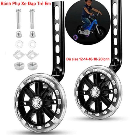 Bánh Phụ Xe Đạp Trẻ Em Phát Sáng Cân Bằng Chắc Chắn Dành Cho Các Bánh Xe Size 12 14 16 18 20inch, 2 Bánh Phụ Xe Trẻ Em