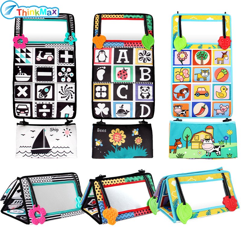 2024 Tummy Time Baby Mirror Toys Foldable Black White High Contrast Cloth