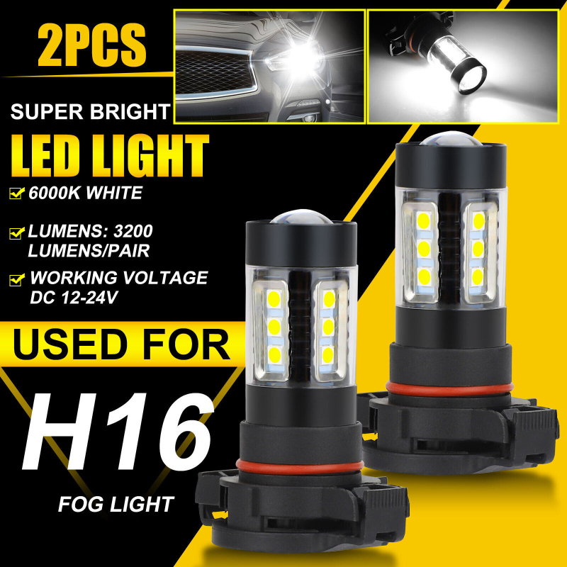 2pcs 5202 H16 Led Fog Light Bulb Waterproof 6000k-7500k Compatible For Chevrolet Silverado 1500 2007-2015