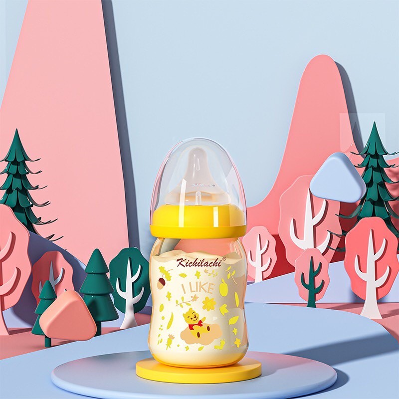 Bình Sữa Cổ rộng Cho Bé Kichilachi PPSU Phiên bản hình Gấu 90Ml 160Ml 260Ml