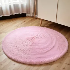 Karpet Bulu rasfur bulat empuk isi polyfoam ukuran diameter 100cm tebal 2,5cm  aesthetic mewah LP