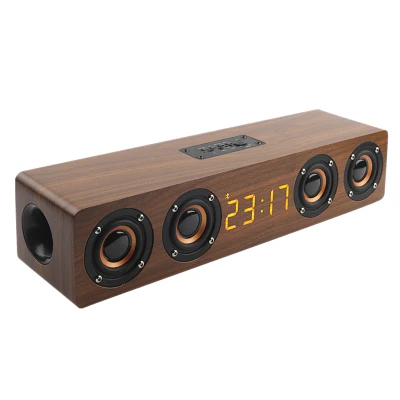 Wooden Portable Clock Wireless Bluetooth Speaker Stereo PC TV System Speaker Desktop Speaker Sound Post FM Radio Computer Speaker