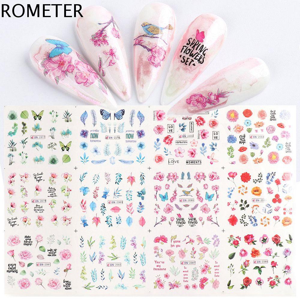 ROMETER 12 phong cách Cây Phụ nữ Watermark Hoa Hoa, Phụ Kiện làm móng tay Chuyển Lá Sliders Nail Art Sticker TỰ LÀM Móng Tay Nghệ Thuật Trang Trí Hoa Nail Đề Can Nước