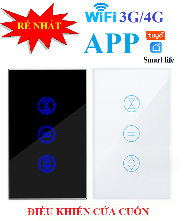 Công tắc điều khiển cửa cuốn bằng wifi điện thoại Mẫu mới có BLUETOOTH + sóng RF 433Mhz học lệnh thêm điều khiển ngoài