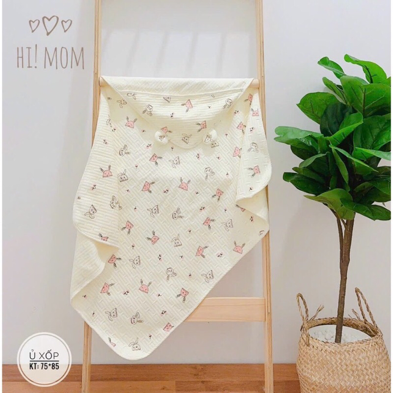 CHĂN Ủ COTTON TRẦN HÀN CAO CẤP Himom có mũ tai gấᴜ mềm mại đáng yêu cho bé sơ sinh