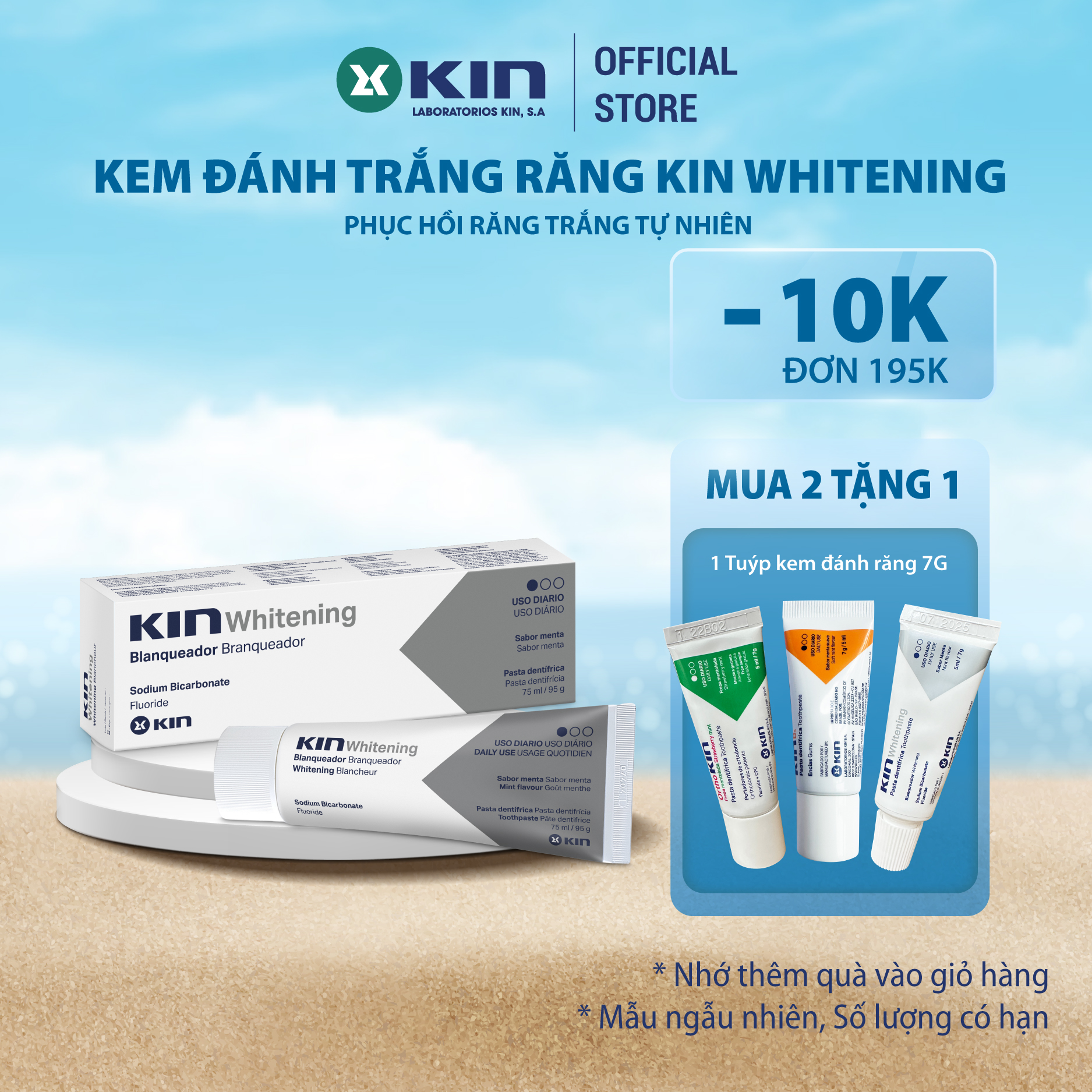 Kem đánh răng làm trắng răng kin whitening giảm ố vàng, loại bỏ mùi hôi, giúp răng trắng sáng tự nhiên 75ml