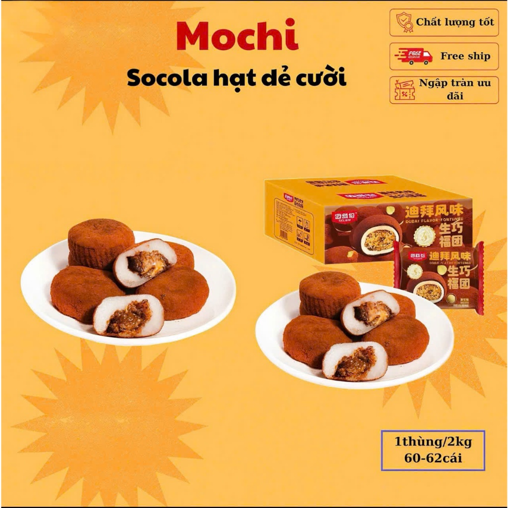 Bánh Mochi SocolaLava Tan Chảy,lớp vỏ dẻo mềm ôm trọn nhân chocolate thơm béo, tan ngay trong miệng.