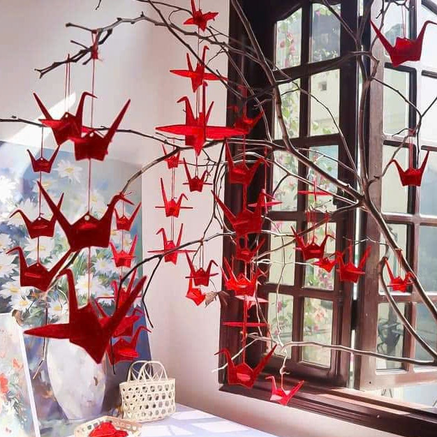 Set 10 Hạc Đỏ Treo Cành Đào, Mận, Tuyết Mai, Trang Trí Decor Tết