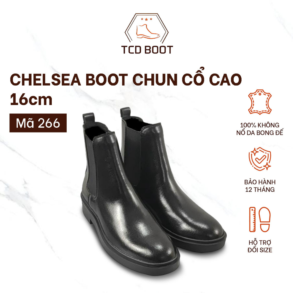 Giày nam, giày da chelsea boot nam chun cổ cao 16cm, chelsea boot black cao cấp đế cao - xưởng giày chelsea boot