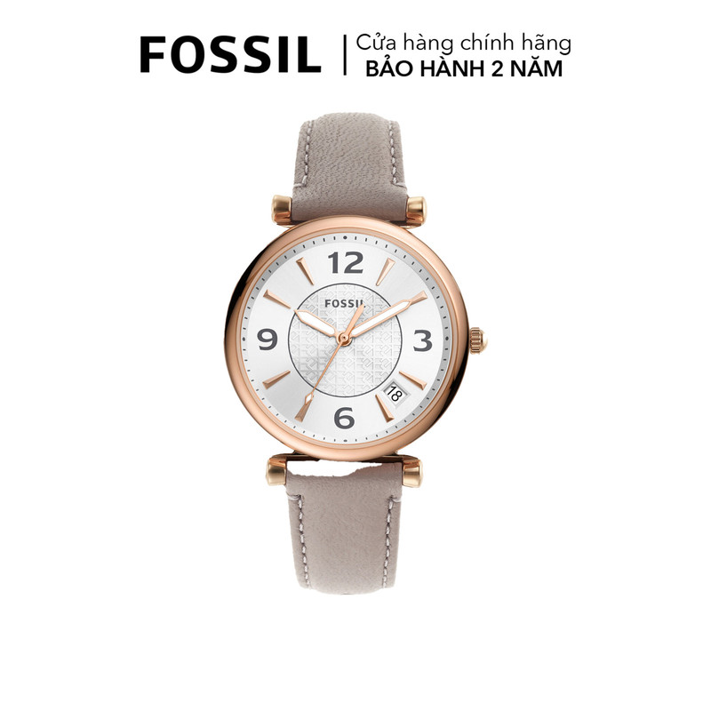 Đồng hồ nữ fossil carlie dây da, mặt 35 mm, màu xám, es5161