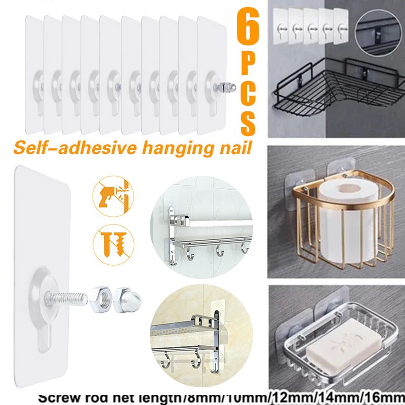 2/6 cái chịu lực cao không có vít khoan Stick-on Punch đinh vít dính chắc không có dấu vết phòng tắm nhà bếp nailless móc gắn tường vít que