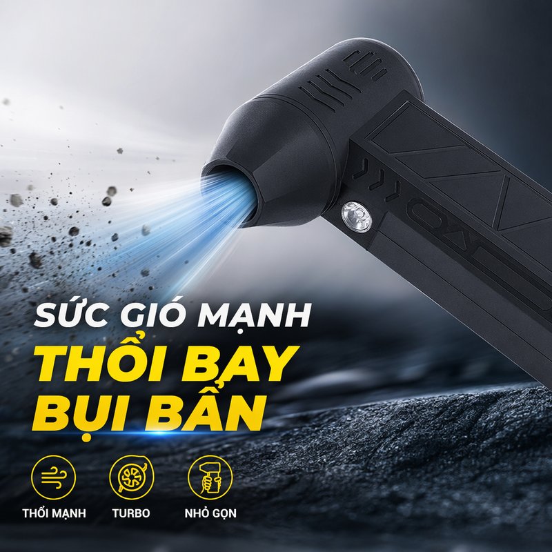 Vixplorn Máy thổi bụi cầm tay Turbofan 130000 rpm gió mạnh công suất lớn đèn led sạc usb vệ sinh pc bàn phím cắm trại