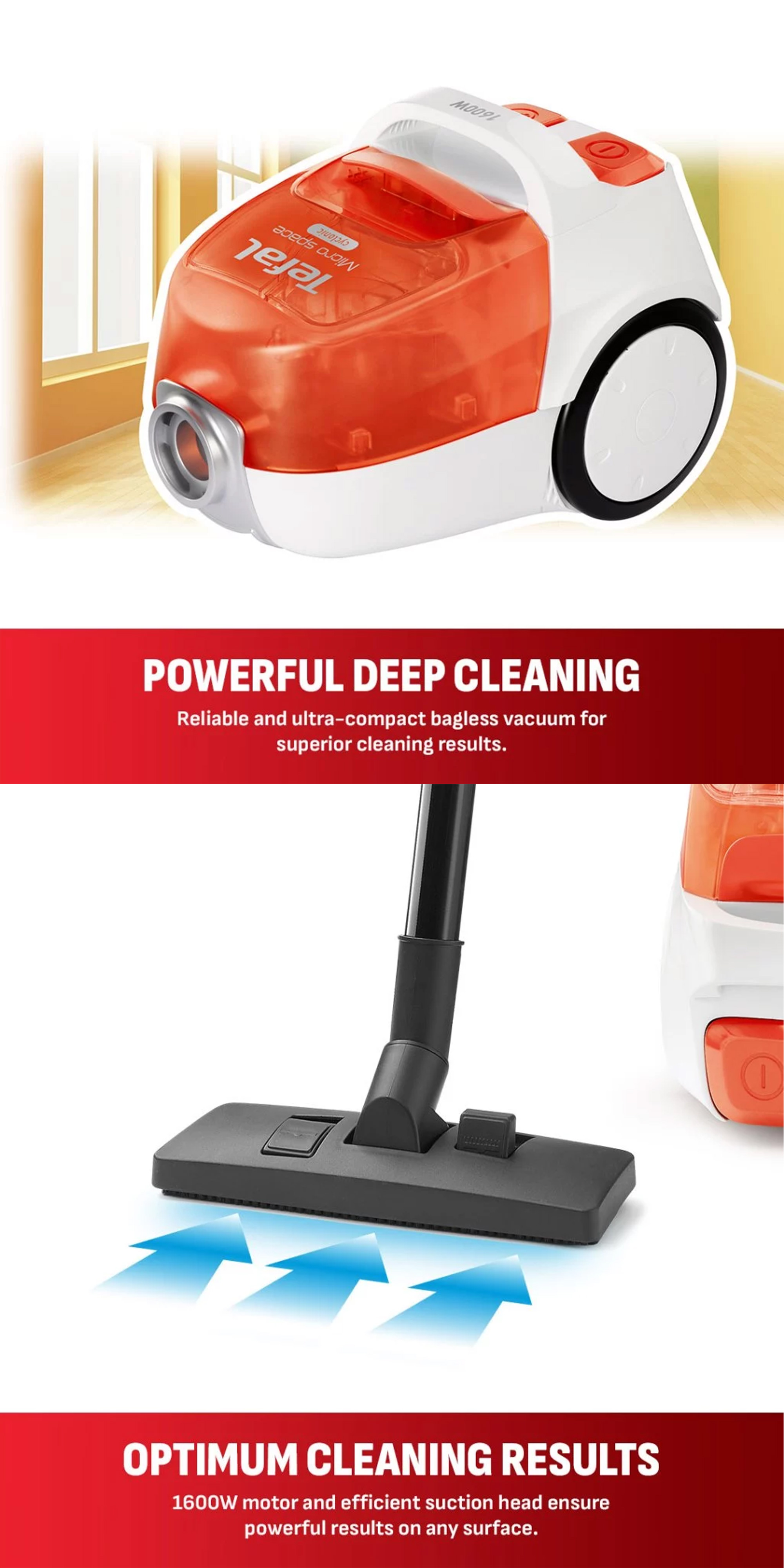 TEFAL TW3233HH 1600W MICRO SPACE BAGLESS CANNISTER VACUUM CLEANER