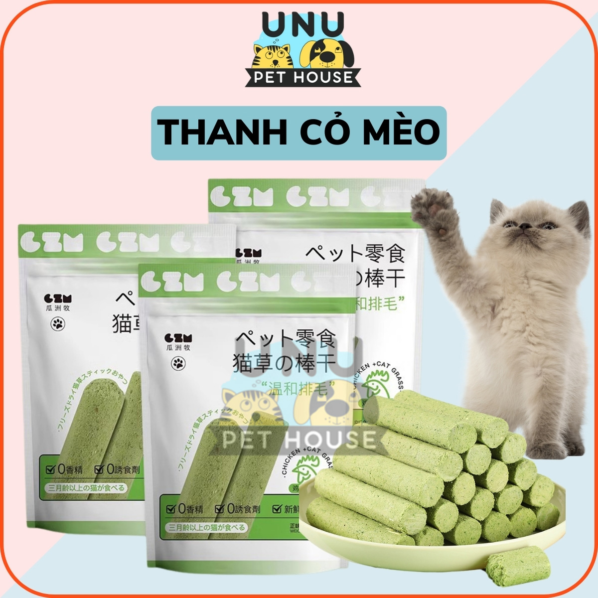 Thanh cỏ mèo tiêu búi lông mix thịt gà làm sạch răng cho mèo, thơm ngon hấp dẫn, gói 6 thanh – UNU Pet House