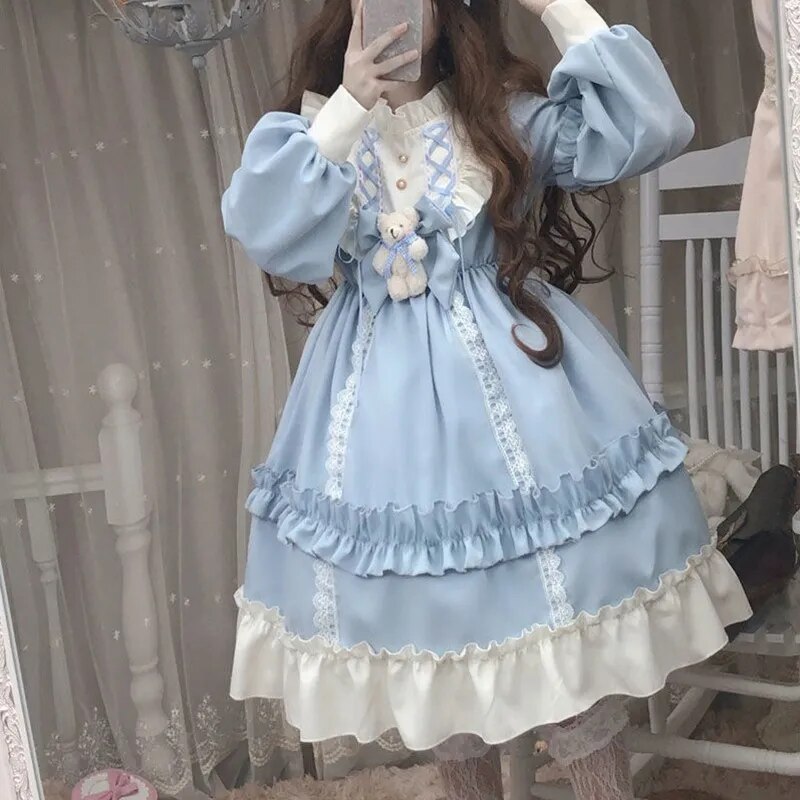 rzkrnmshzw9 Spring New Light Blue Lolita Long Sleeve Cute Sweet Girl Op Loli Dress Daily Princess Dresses Japanese Kawaii Clothes 4XL ราคา  3,233 บาท*ส่งฟรี