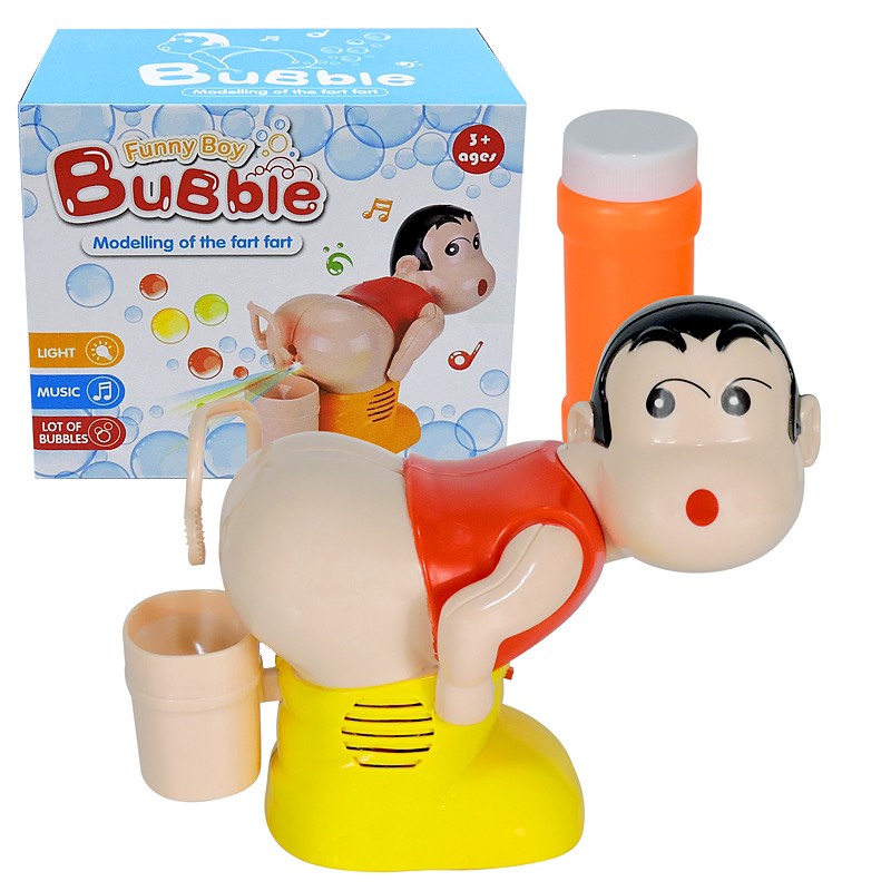 Máy thổi bong bóng tự động có đèn và nhạc hình cậu bé bút chì