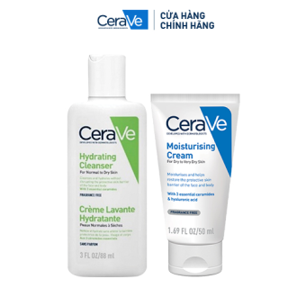 Bộ sản phẩm làm sạch sâu và dưỡng ẩm dành cho da thường - da khô CeraVe Hydrating Cleanser 88ml & Moisturising Cream 50ml