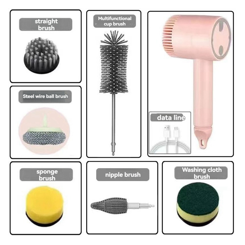【Latest model】6-Brush Electric Rotating Cleaning Brush Multifunctional Handheld Cordless Electric Cleaning Brush Electric Scrubber - 3