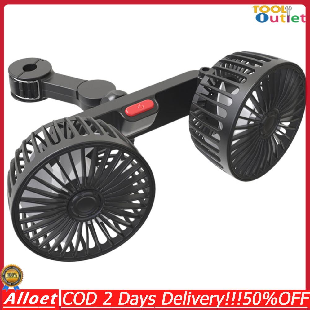 [ToolOutlet]12V/24V รถที่นั่งกลับพัดลมระบายความร้อน USB ชาร์จอัตโนมัติพนักพิงศีรษะระบายอากาศพัดลมสองหัวไฟฟ้ารถยนต์พัดลมระบายความร้อน 360 องศาหมุนสำหรับรถ SUV ราคา 179 บาท*ส่งฟรี