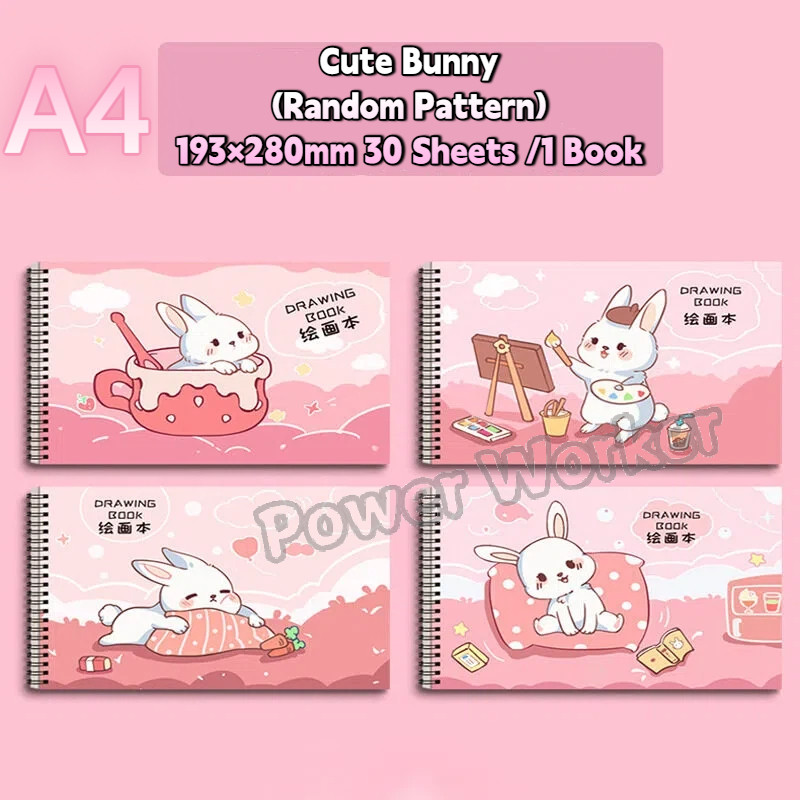 SG RumahHome® A4 Spiral Bound Sketchbook 30 Sheets 80gsm Thick Paper Graffiti Book Cartoon Cover Drawing Pad for Kids